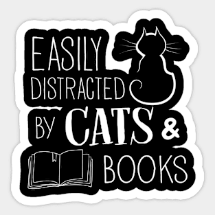 Easily Distracted Cats And Books Sticker